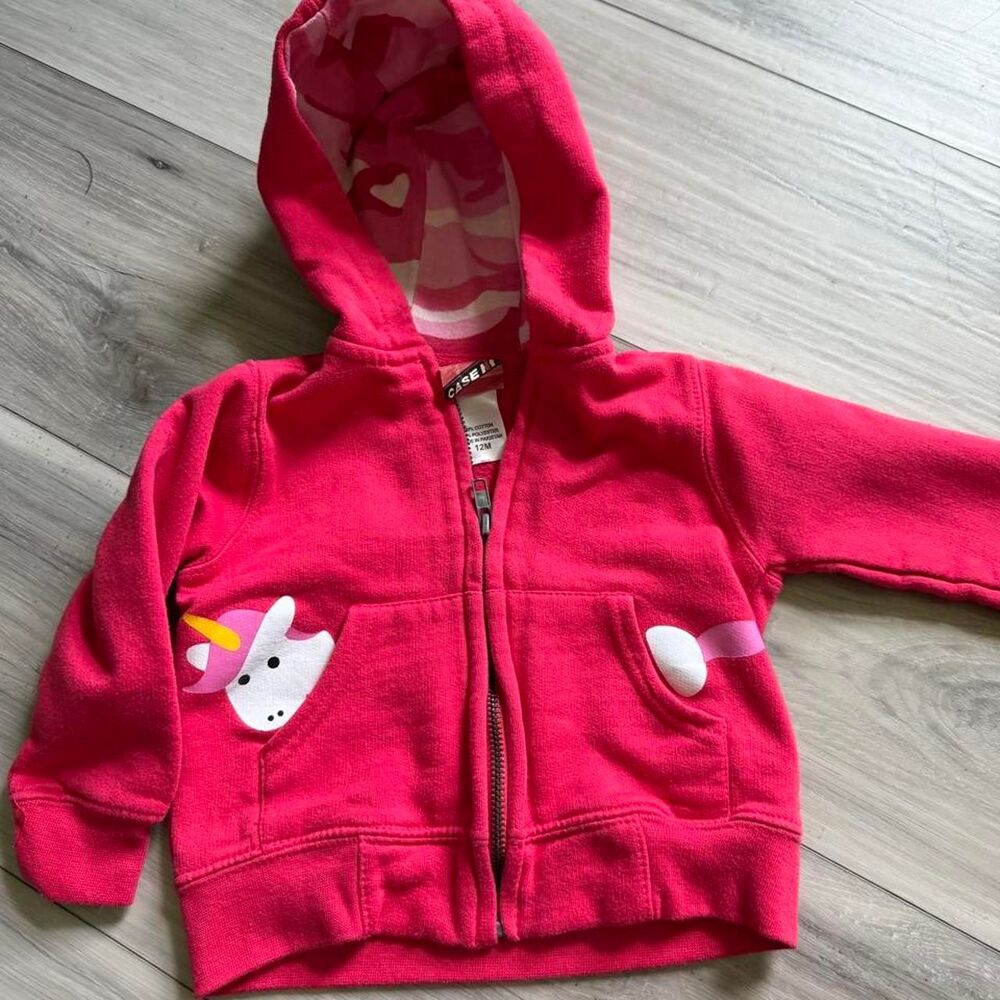 Case IH Baby girls pink unicorn hoodie 12M Full Zip